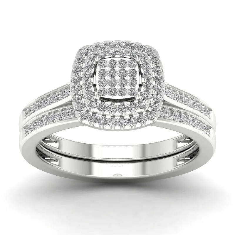 Women’s signet ring-De Couer IGI Certified S925 Sterling Silver 1/3ct TDW Diamond Halo Bridal Ring