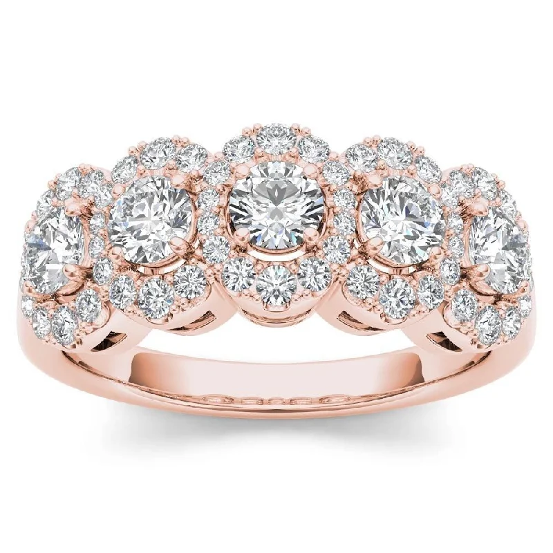 Women’s vintage ring-De Couer IGI Certified 14k Rose Gold 1 1/10 ct TDW Diamond Halo Ring - Pink