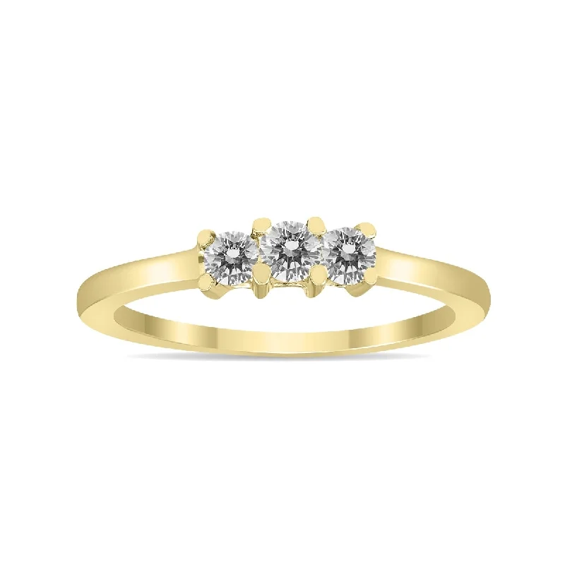 Women’s designer diamond ring-Marquee Certified 1/4 Carat TW Three Stone Diamond Ring in 10K Yellow Gold