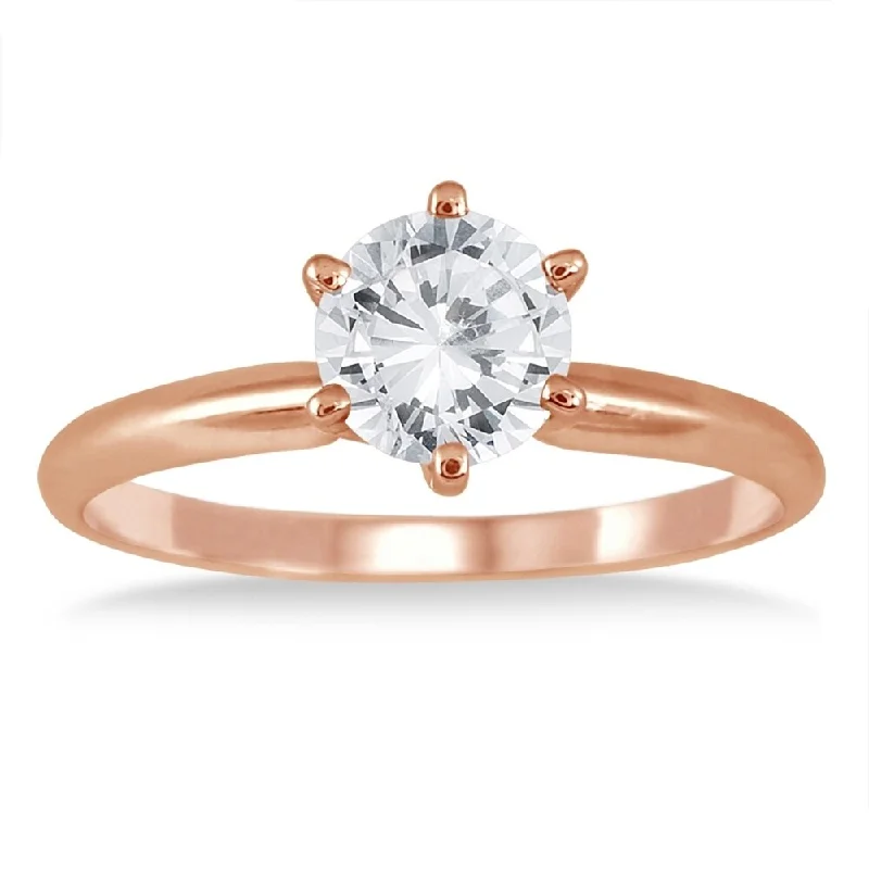 Women’s luxury wedding ring-AGS Certified 1 Carat Diamond Solitaire Ring in 14K Rose Gold (J-K Color, I2-I3 Clarity)