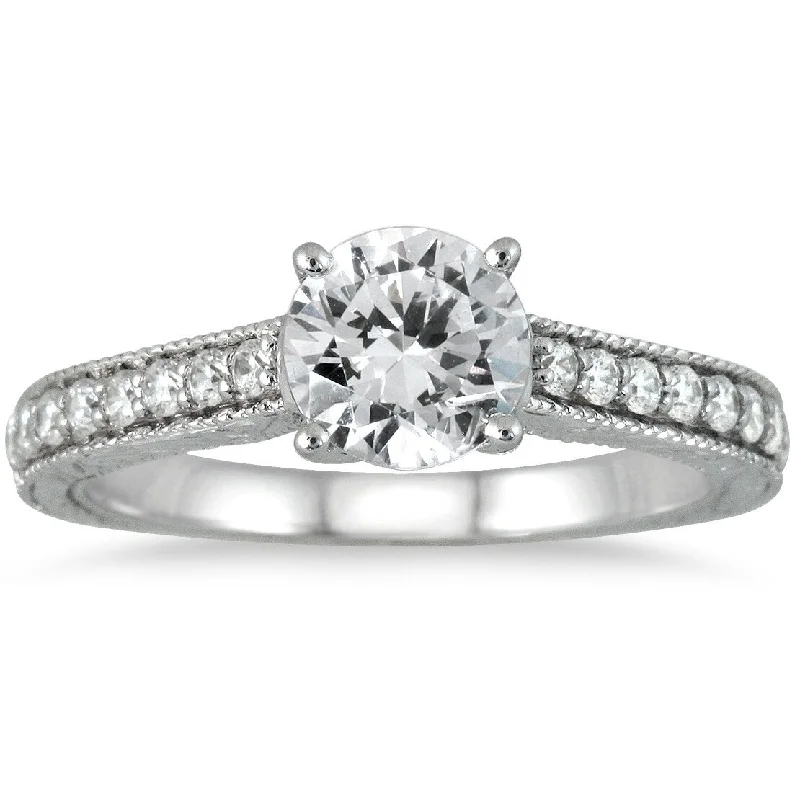 Women’s silver ring-AGS Certified 1 Carat TW Diamond Ring in 14K White Gold (J-K Color, I2-I3 Clarity)