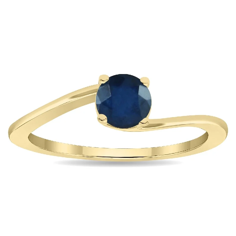 Women’s promise ring-Women's Round Shaped Solitaire Sapphire Wave Ring in 10K Yellow Gold