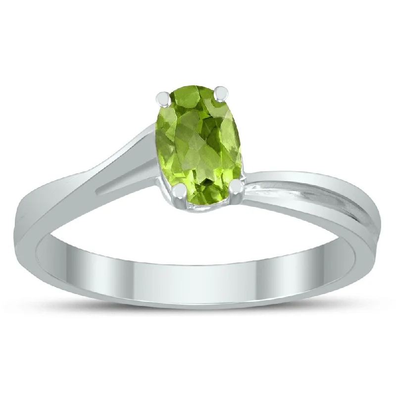 Women’s round diamond ring-Solitaire Oval 6X4MM Peridot Gemstone Twist Ring in 10K White Gold