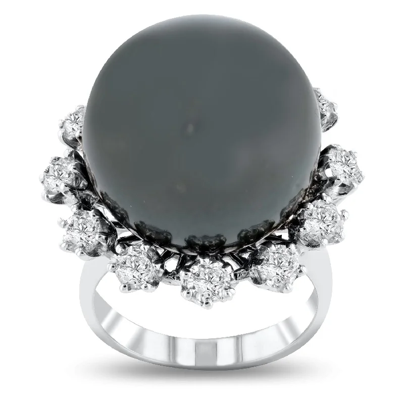 Women’s statement ring-Auriya 14k White Gold Tahitian Cultured Black Pearl and 1 3/8ct TDW Diamond Ring