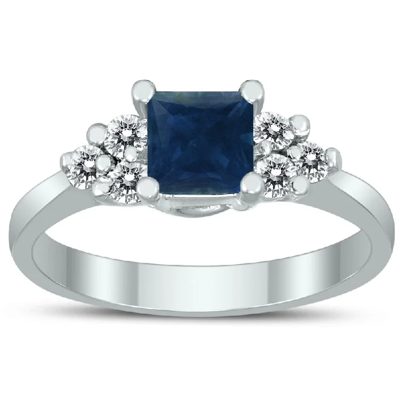 Women’s textured ring-Princess Cut 5X5MM Sapphire and Diamond Duchess Ring in 10K White Gold