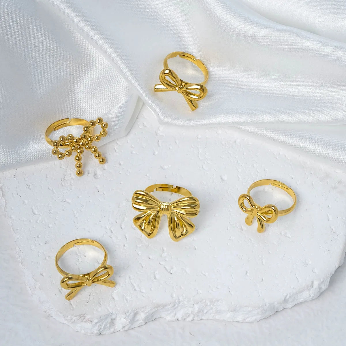 Women’s chunky ring-Wholesale Jewelry IG Style Sweet Korean Style Bow Knot 304 Stainless Steel 14K Gold Plated Hollow Out Open Rings