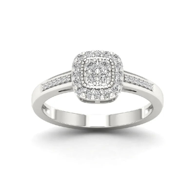 Women’s engraved ring-Sterling Silver 1/5ct TDW Diamond Cluster Ring