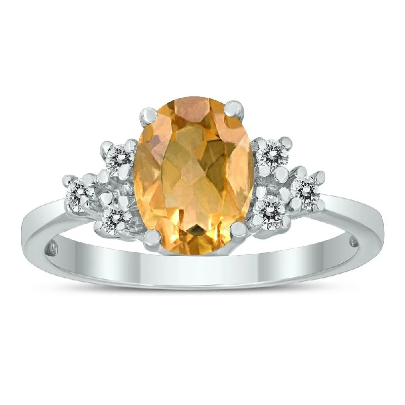 Women’s chunky ring-8X6MM Citrine and Diamond Regal Ring in 10K White Gold