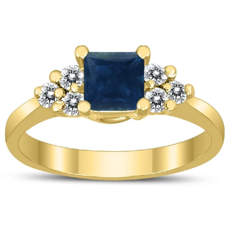 Women’s antique gold ring-Princess Cut 5X5MM Sapphire and Diamond Duchess Ring in 10K Yellow Gold