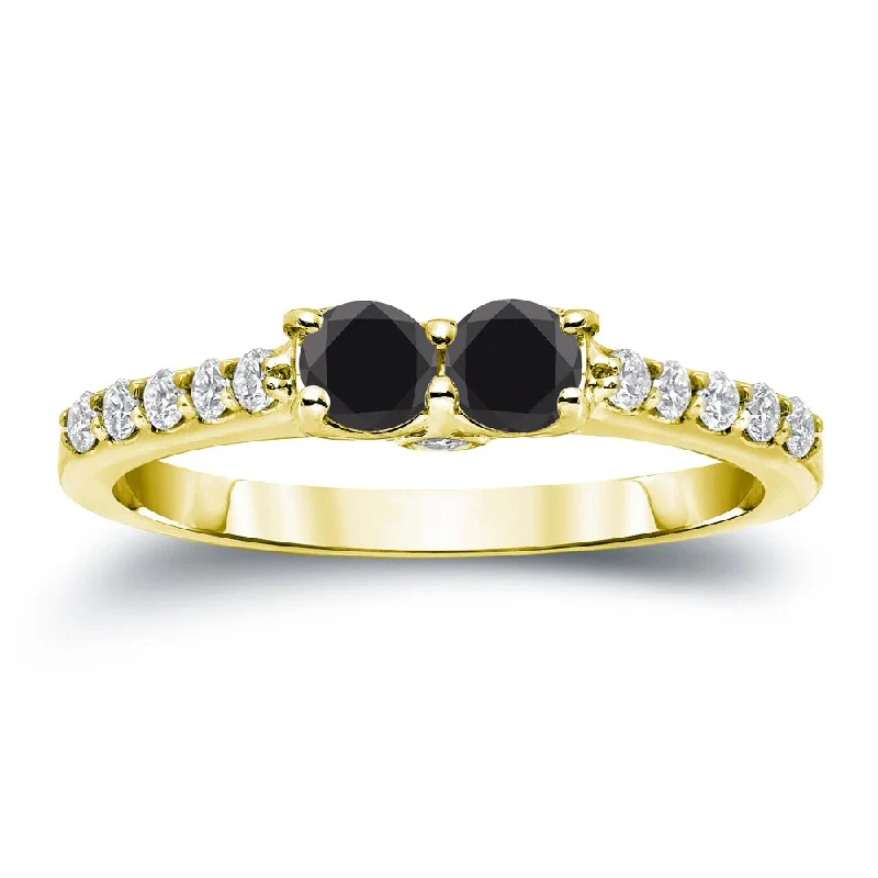 Women’s minimal gold ring-14k Gold Modern Round 3/4ct TDW 2-Stone Black Diamond Ring by Auriya (H-I, SI2-SI3)