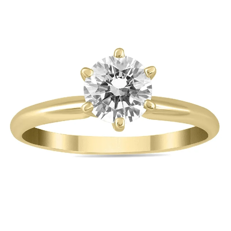 Women’s minimal gold ring-Marquee Certified 1 Carat Diamond Solitaire Ring in 14K Yellow Gold (I-J Color, I2-I3 Clarity)