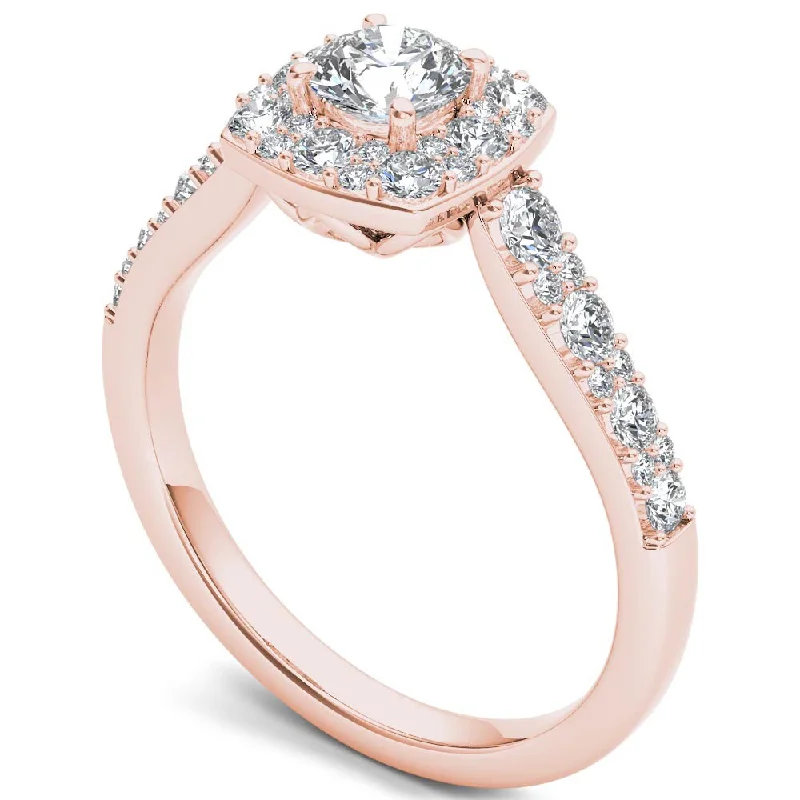 Women’s rose gold ring-De Couer 14k Rose Gold 1 ct TDW Diamond Halo Ring - Pink