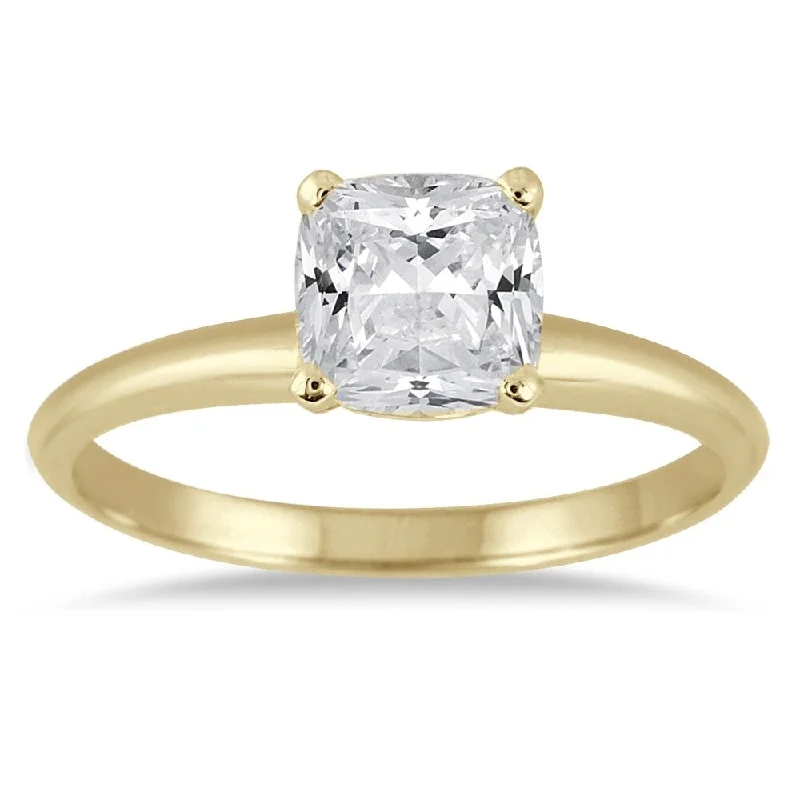 Women’s large diamond ring-1 Carat Cushion Cut Diamond Solitaire Ring in 14K Yellow Gold