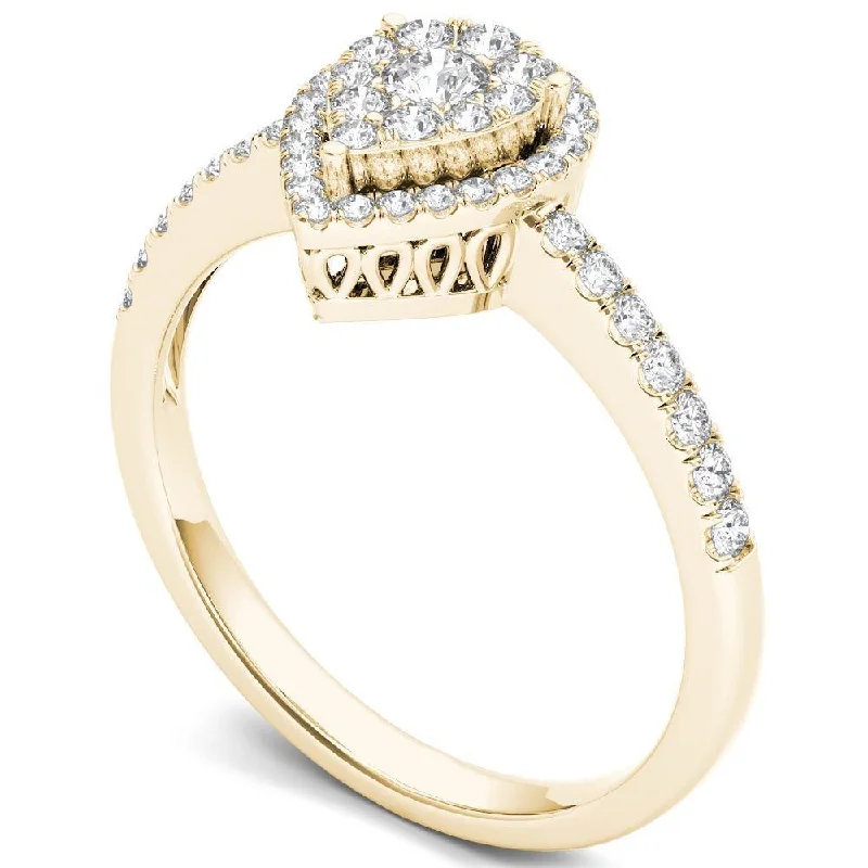 Women’s dainty ring-De Couer 14k Yellow Gold 1/2ct TDW Diamond Halo Ring