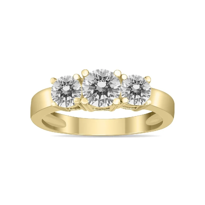 Women’s gold diamond ring-Marquee Certified 1 1/2 Carat TW Three Stone Diamond Ring in 10K Yellow Gold