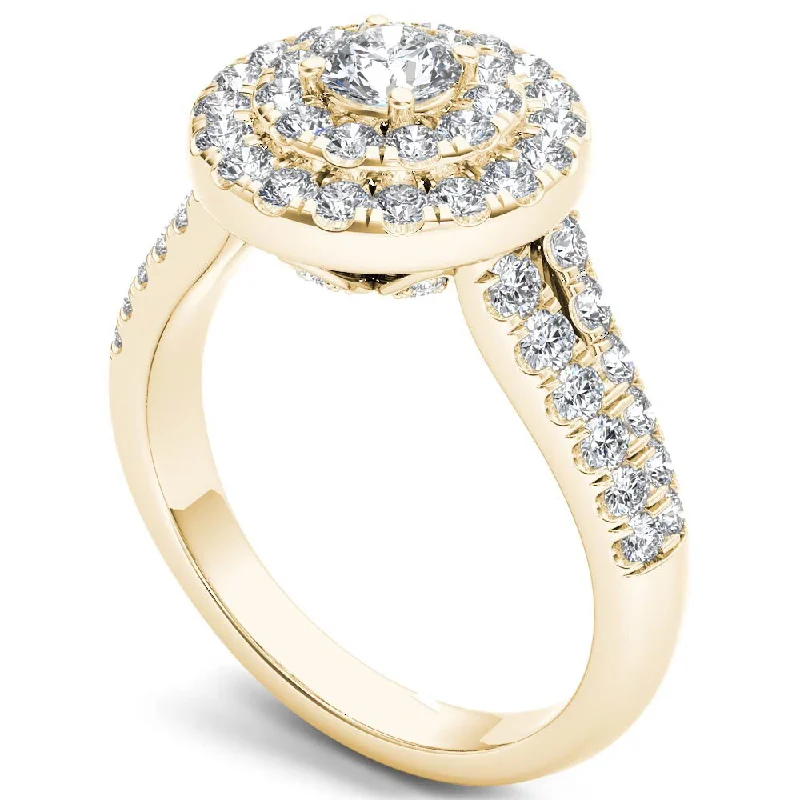 Women’s halo diamond ring-De Couer 14k Yellow Gold 1 1/4ct TDW Diamond Halo Ring