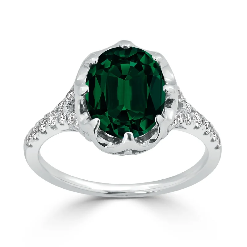 Women’s simple diamond ring-Auriya 2 1/2ct Oval Green Emerald and Diamond Ring 1/4ctw 18K Gold