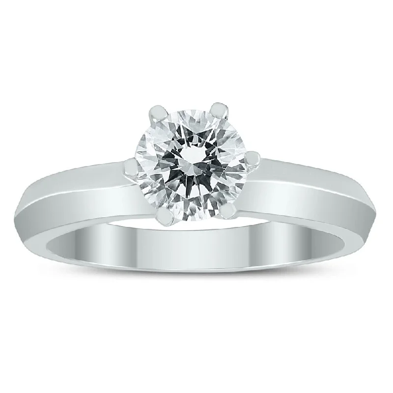 Women’s heart-shaped ring-AGS Certified 1 Carat Knife Edge Diamond Solitaire Ring in 14K White Gold