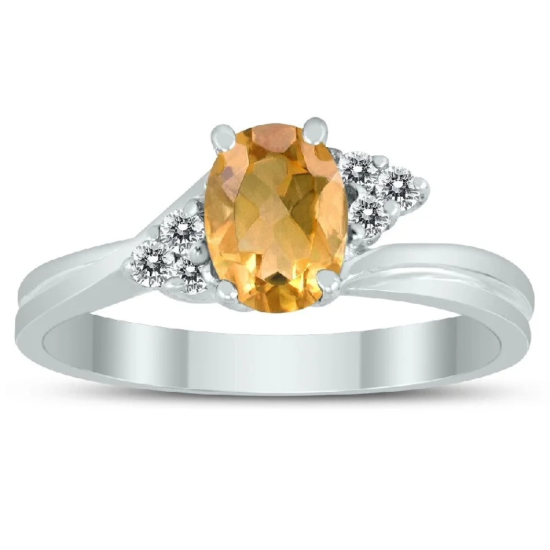 Women’s square diamond ring-7X5MM Citrine and Diamond Twist Ring in 10K White Gold