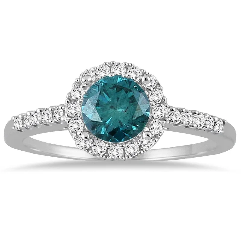 Women’s halo diamond ring-1 Carat TW Blue and White Diamond Halo Ring in 10K White Gold