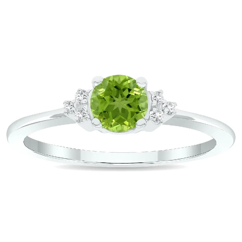 Women’s custom ring-Women's Peridot and Diamond Half Moon Ring in 10K White Gold