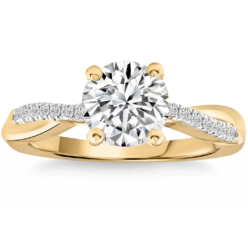 Women’s luxury wedding ring-Certified 1.79Ct Diamond Ring Yellow Gold Lab Grown Twist Vine Band