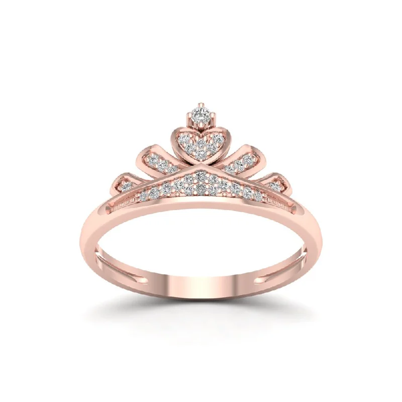 Women’s floral ring-De Couer IGI Certified 1/10ct TDW Diamond Crown Ring for Her - Pink