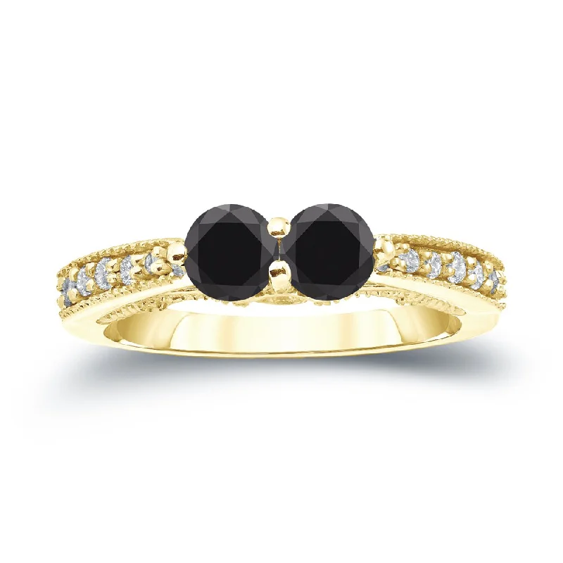 Women’s black gold ring-Auriya 3/4ctw Modern 2 Stone Black Diamond Ring 14k Gold (SI2-SI3)