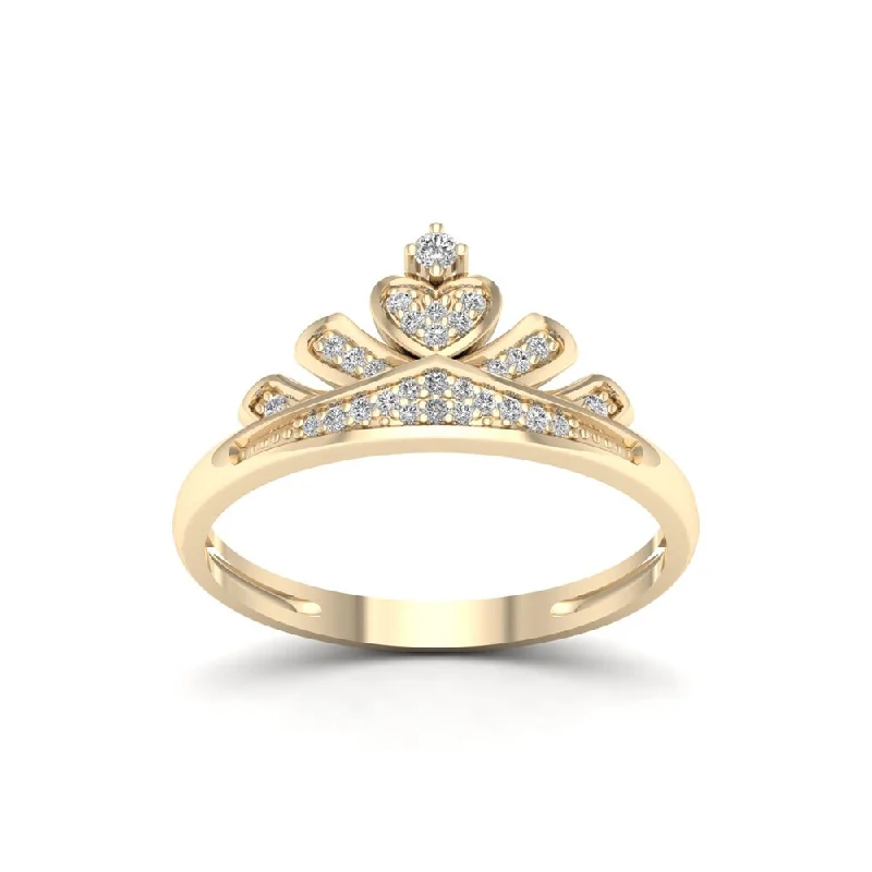 Women’s twisted ring-De Couer IGI Certified 1/10ct TDW Diamond Crown Ring for Her - Yellow