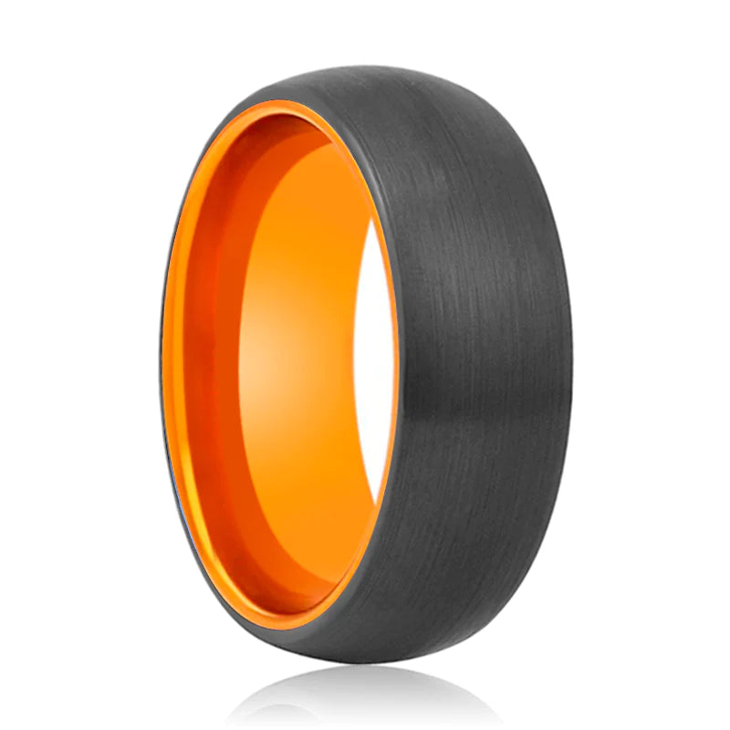 Women’s elegant ring-Men's Domed Black Tungsten Ring With Orange Inside & Brushed Finish 4mm & 10mm