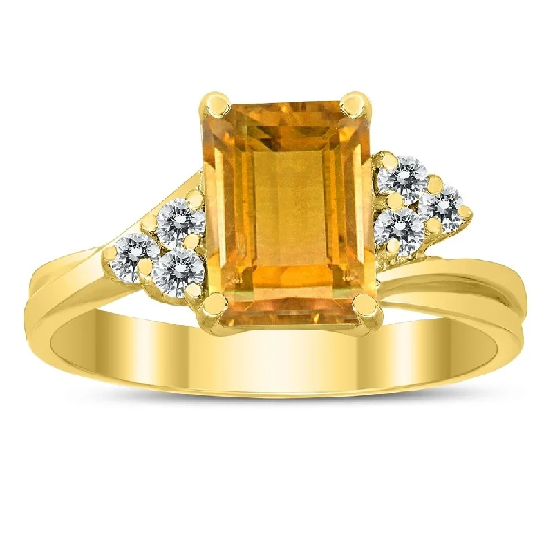 Women’s luxury ring-8X6MM Citrine and Diamond Twist Ring in 10K Yellow Gold