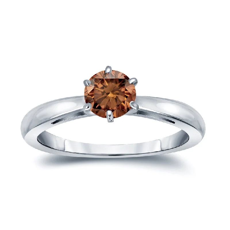 Women’s textured ring-Auriya 1/3ctw 6 Prong Round Solitaire Brown Diamond Ring 14k Gold (SI1-SI2)