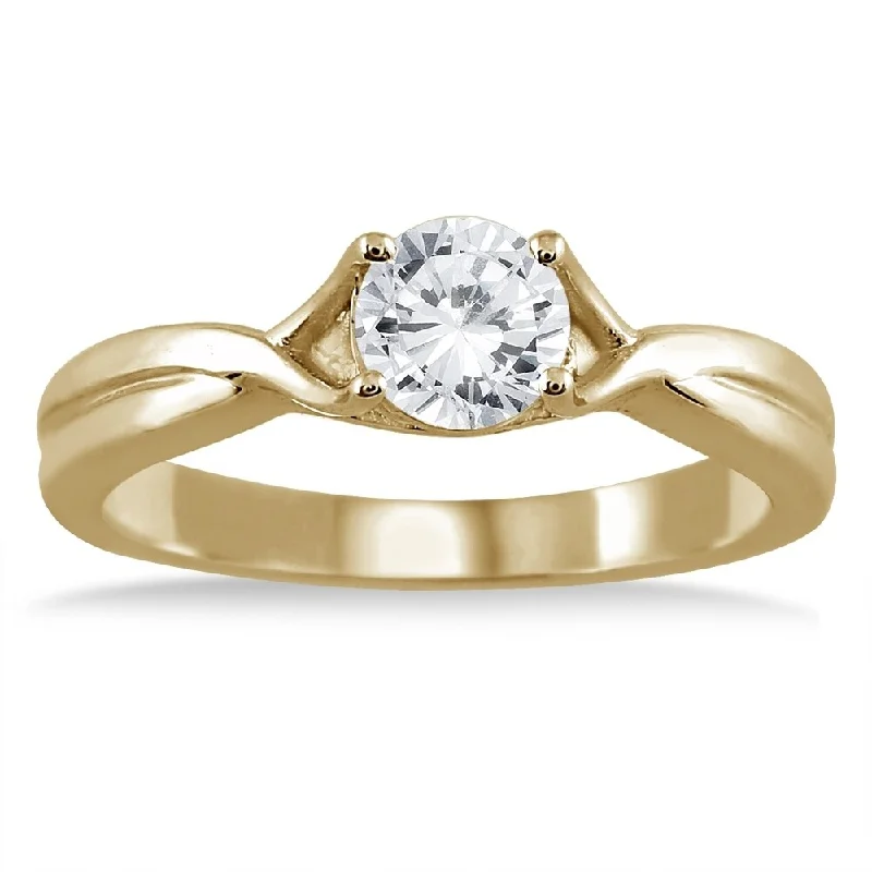 Women’s banded ring-1/2 Carat Diamond Solitaire Ring in 14K Yellow Gold