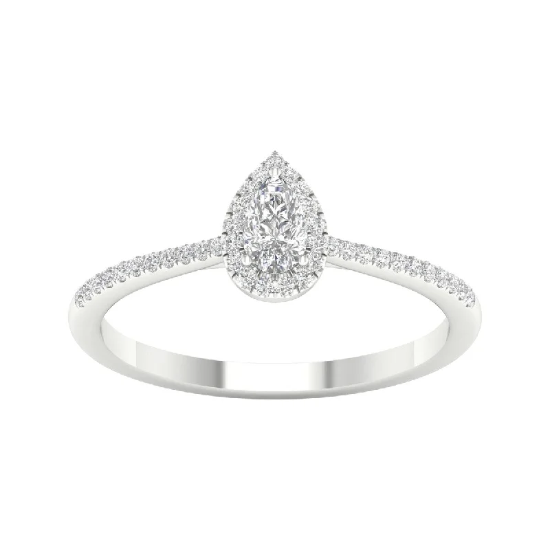 Women’s trendy ring-1/3ct TDW Diamond Pear Shape Halo Ring in 10k Gold by De Couer