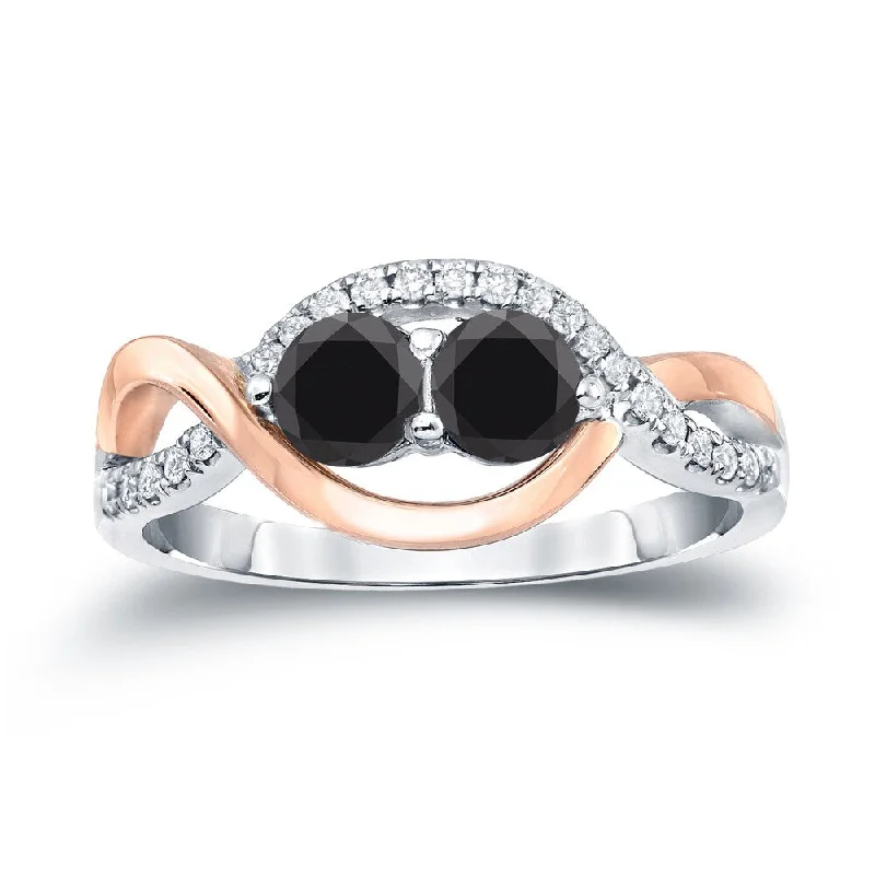 Women’s fashion cocktail ring-14k Two-Tone Rose Gold 1ct TDW Infinity 2-Stone Black Diamond Ring by Auriya