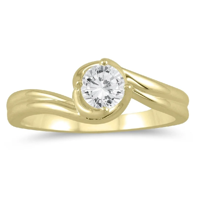 Women’s twisted gold ring-1/2 Carat Twisting Wave Diamond Solitaire Ring in 10K Yellow Gold