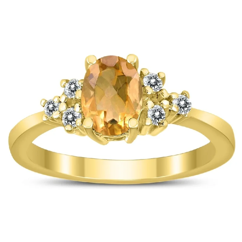 Women’s emerald ring-7X5MM Citrine and Diamond Regal Ring in 10K Yellow Gold