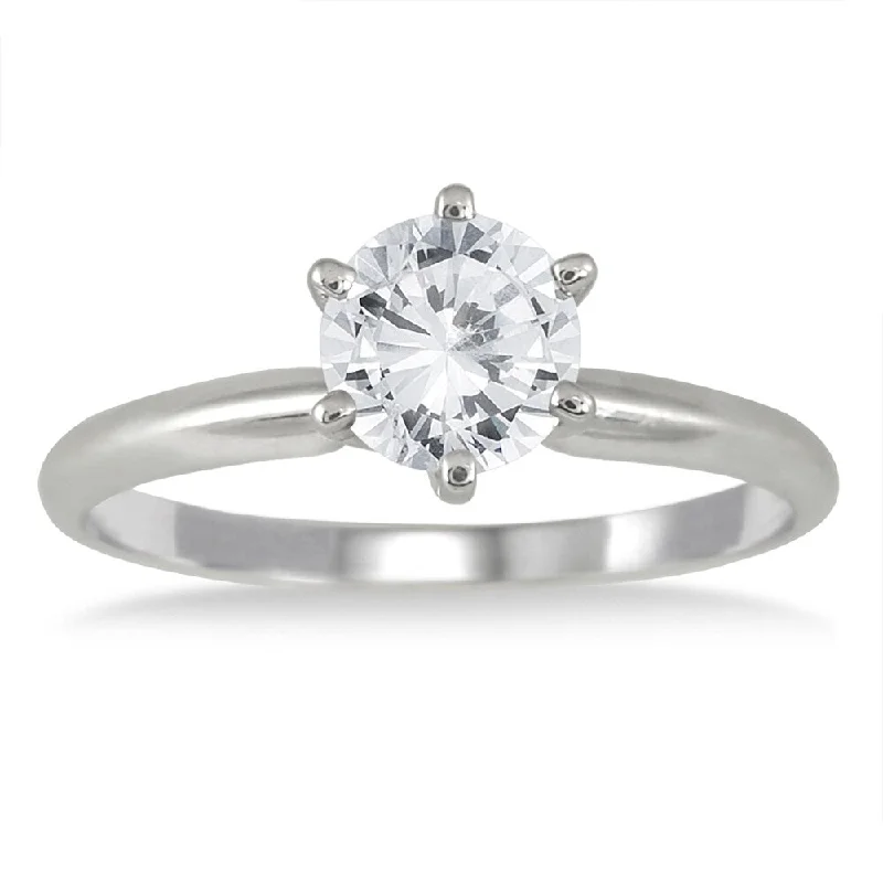 Women’s chunky ring-AGS Certified 1 Carat Diamond Solitaire Ring in 14K White Gold (J-K Color, I2-I3 Clarity)