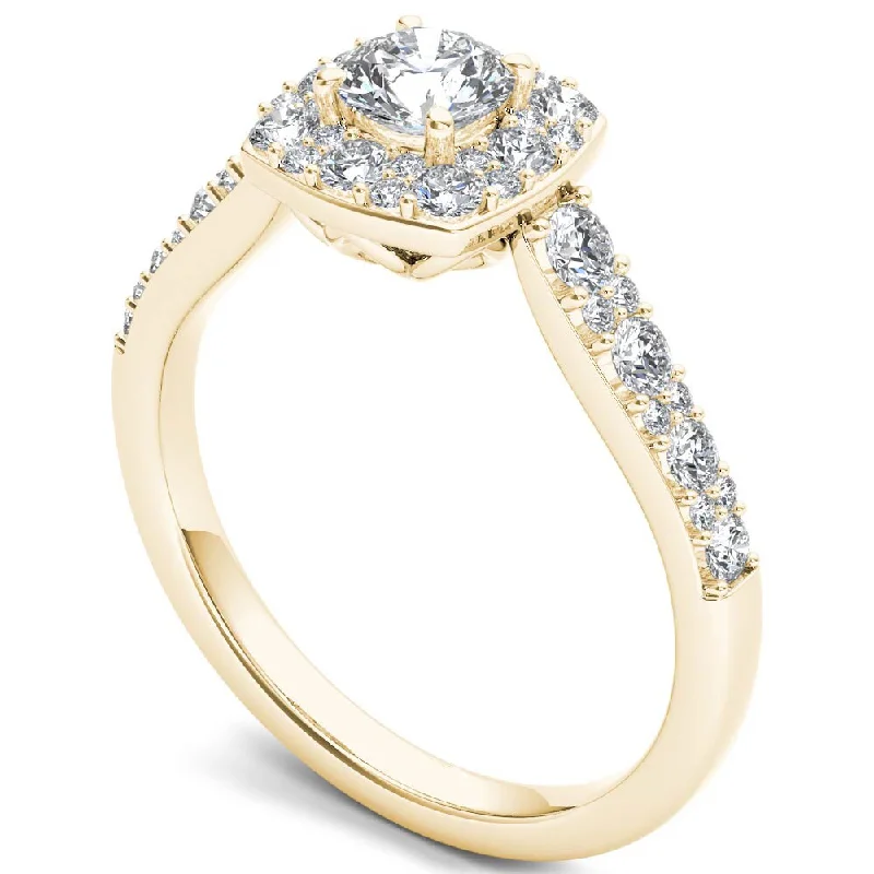 Women’s platinum ring-De Couer 14k Yellow Gold 1 ct TDW Diamond Halo Ring