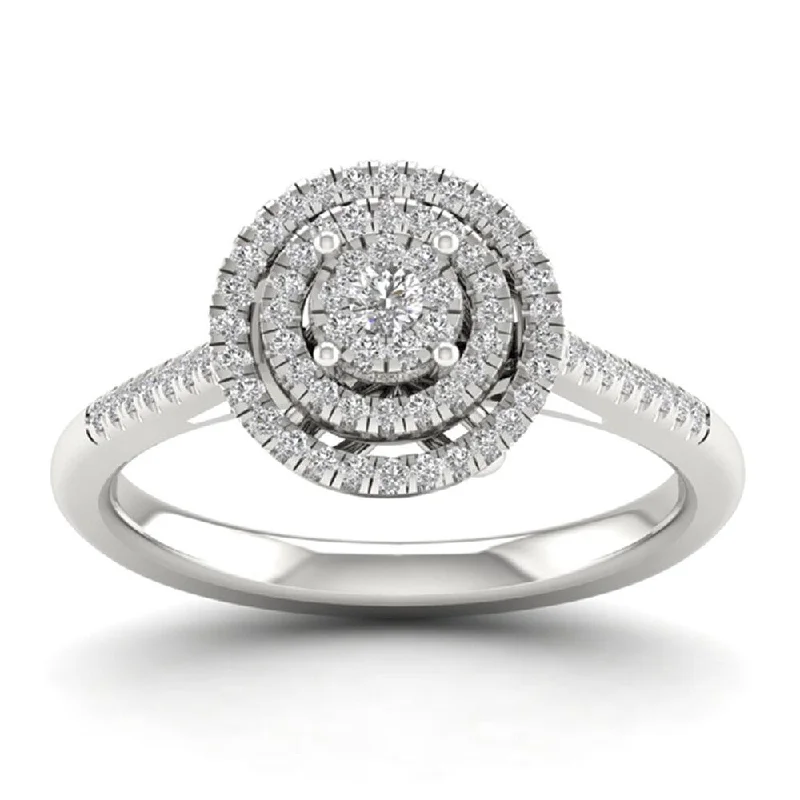 Women’s silver ring-De Couer IGI Certified 10k White Gold 1/4ct TDW Diamond Cluster Ring