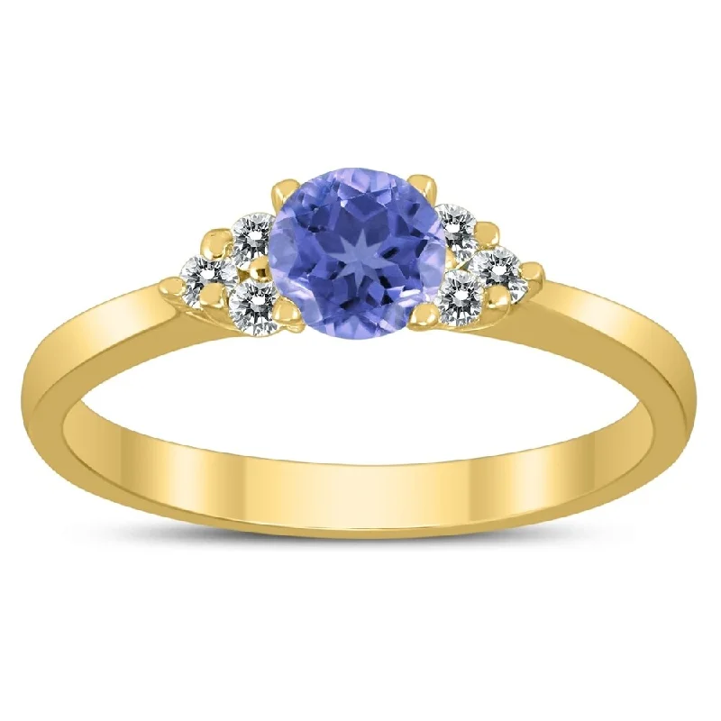 Women’s fashion cocktail ring-4MM Tanzanite and Diamond Cynthia Ring in 10K Yellow Gold