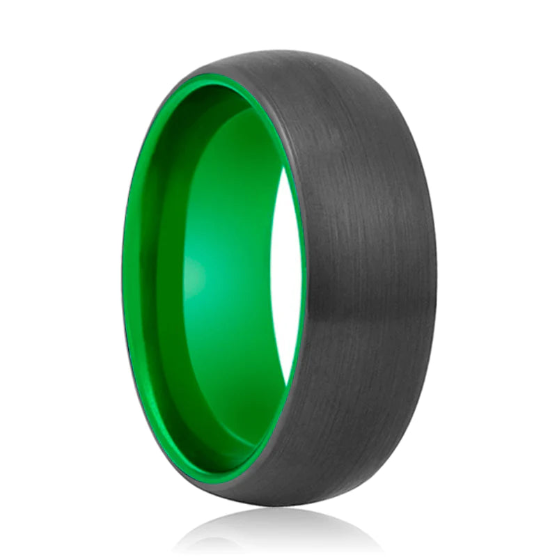 Women’s multi-band ring-Caleb Domed Black Brushed Tungsten Acid Green Wedding Band 4mm - 10 mm