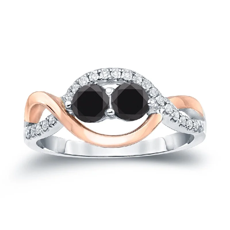 Women’s anniversary ring-14k Two-Tone Rose Gold 3/4ct TDW Infinity 2-Stone Black Diamond Ring by Auriya (SI2-SI3)