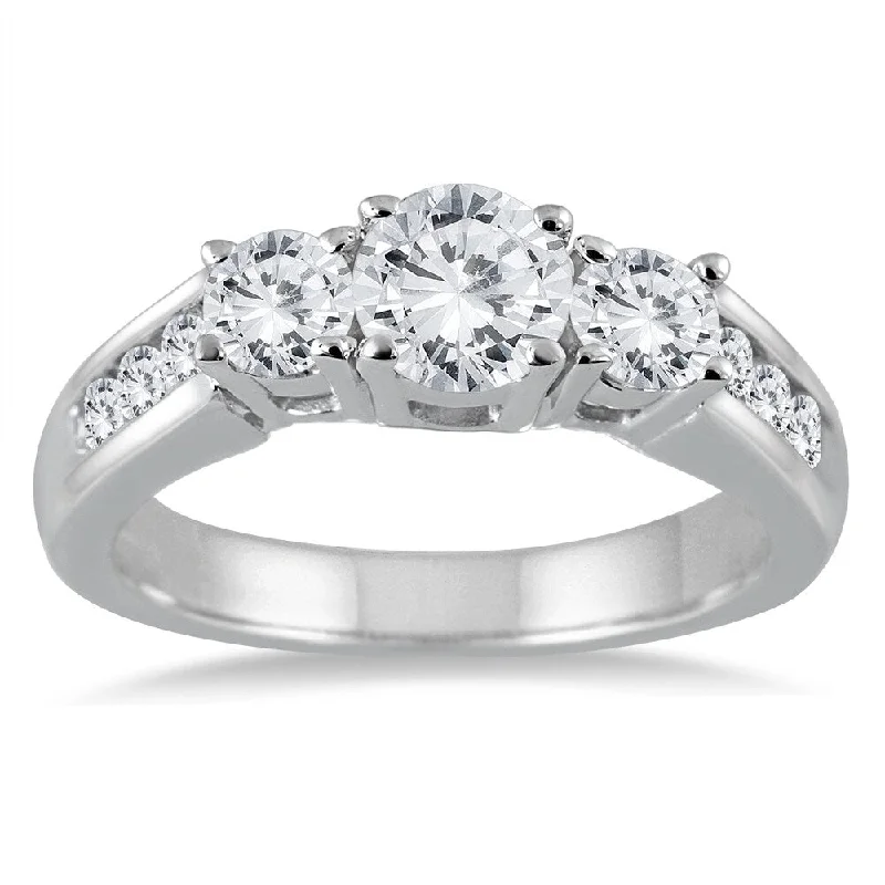 Women’s fashion cocktail ring-1 1/2 Carat TW Diamond Three Stone Ring in 10K White Gold