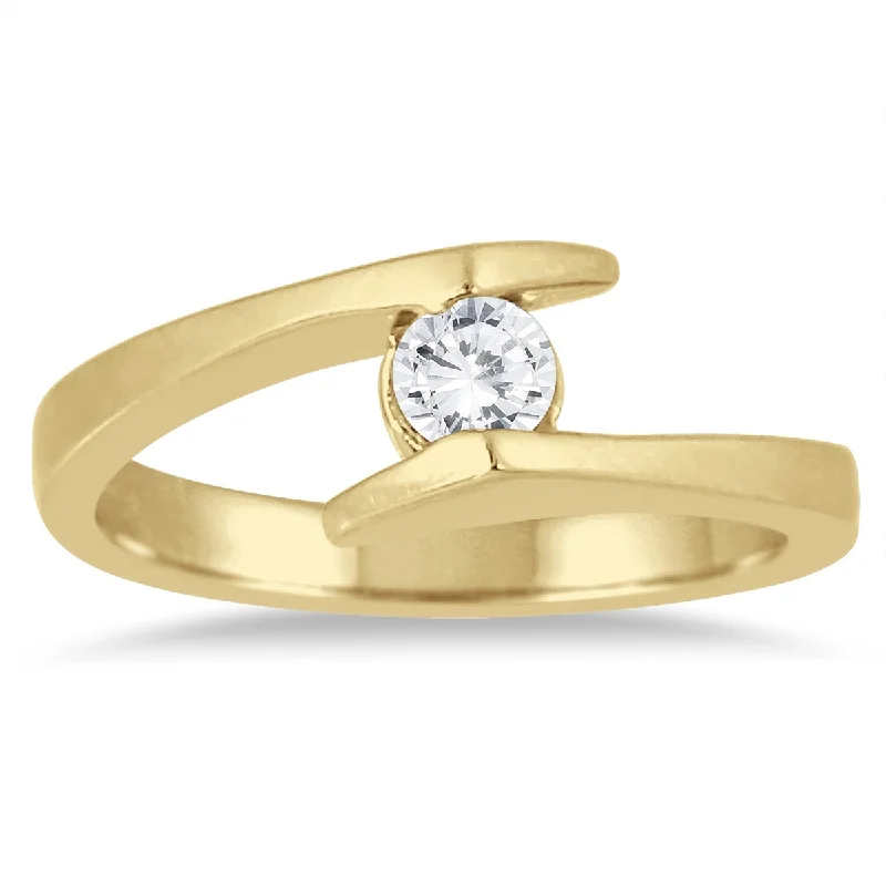 Women’s luxury ring-Marquee 1/5 Carat Round Diamond Embrace Ring in 14K Yellow Gold