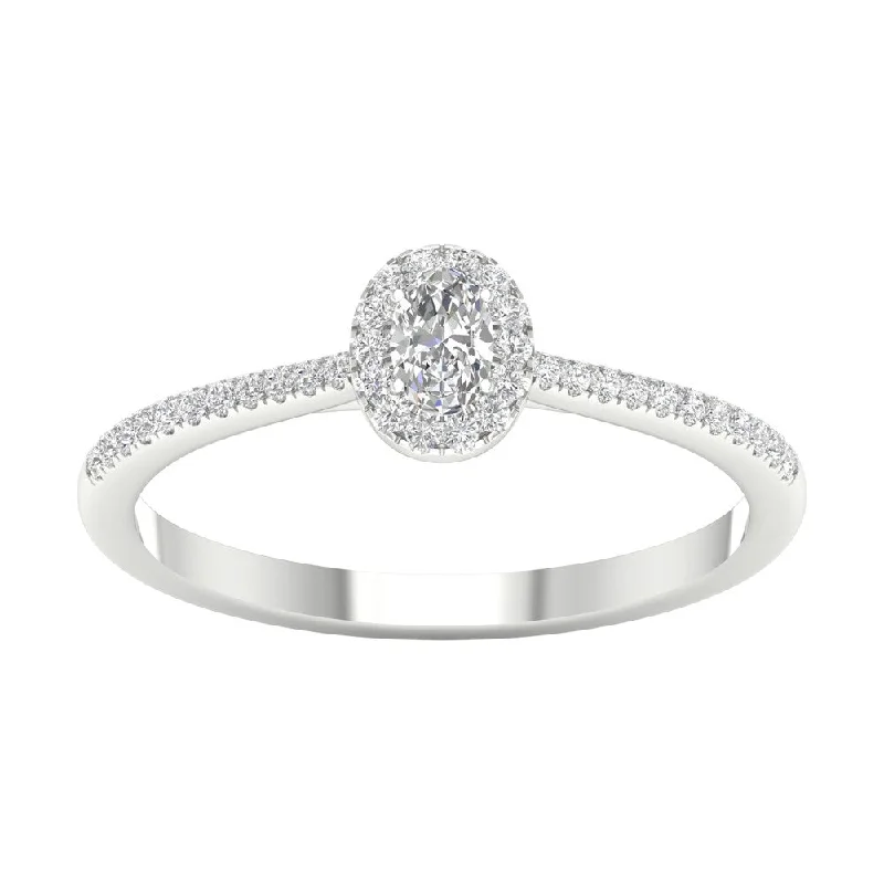 Women’s heart-shaped ring-1/4ct - 1ct TDW Oval Diamond Halo Ring in 10k White Gold by DeCouer