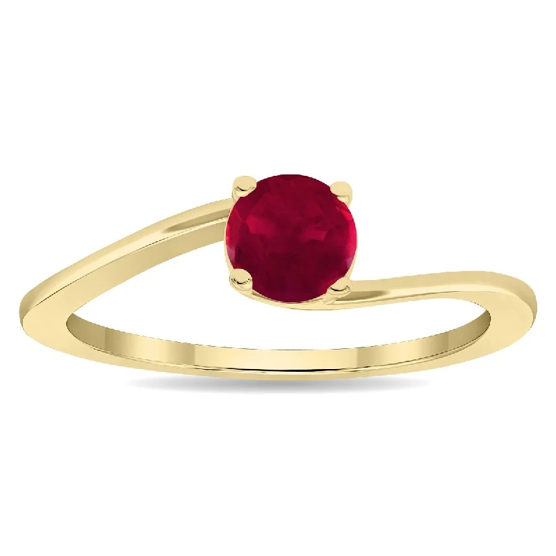 Women’s polished ring-Women's Round Shaped Solitaire Ruby Wave Ring in 10K Yellow Gold