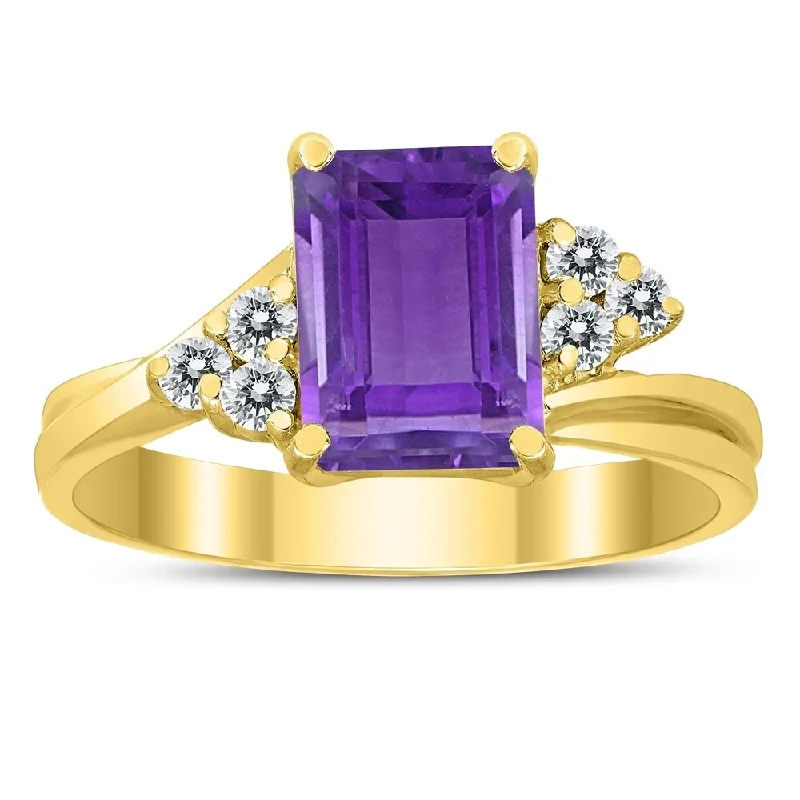 Women’s textured ring-8X6MM Amethyst and Diamond Twist Ring in 10K Yellow Gold