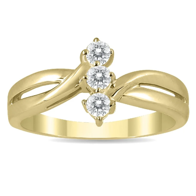 Women’s statement cocktail ring-Marquee 1/4 Carat TW Three Stone Diamond Ring in 10K Yellow Gold