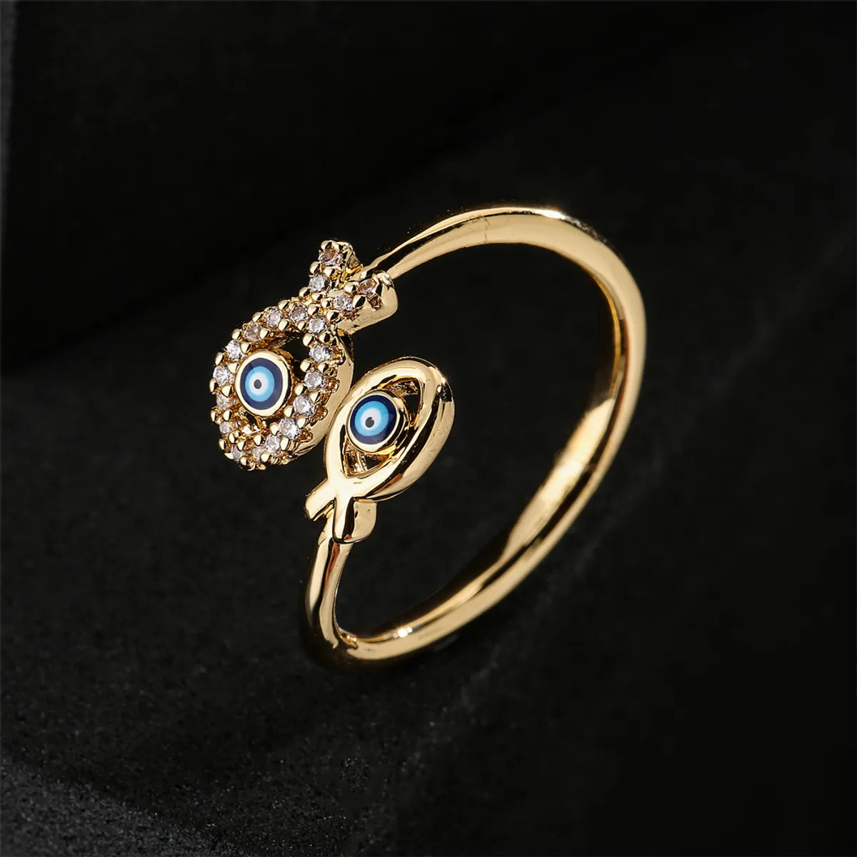 Women’s statement ring-Fashion Dripping Oil Devil's Eye Ring Copper Gold Plated Double Fish Design Geometric Open Ring